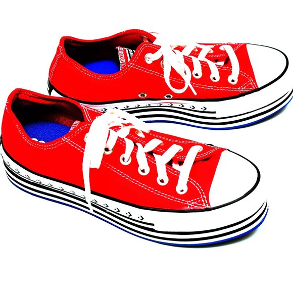 CONVERSE Red Chuck Taylor All Star (CTAS) Platform Layer Low Profile Oxford - Picture 9 of 15